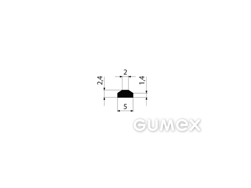 Gumový profil tvaru "lichobežník", 2,4x5/2mm, 65°ShA, EPDM, -40°C/+100°C, čierny